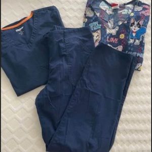 Navy Scrub set. Two tops and one pair of pants. Size small